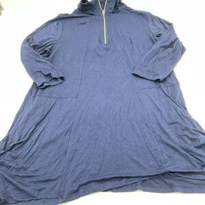 ZENERGY CHICO'S Sz Large Women's Zip Front Dress Navy Blue High Neck